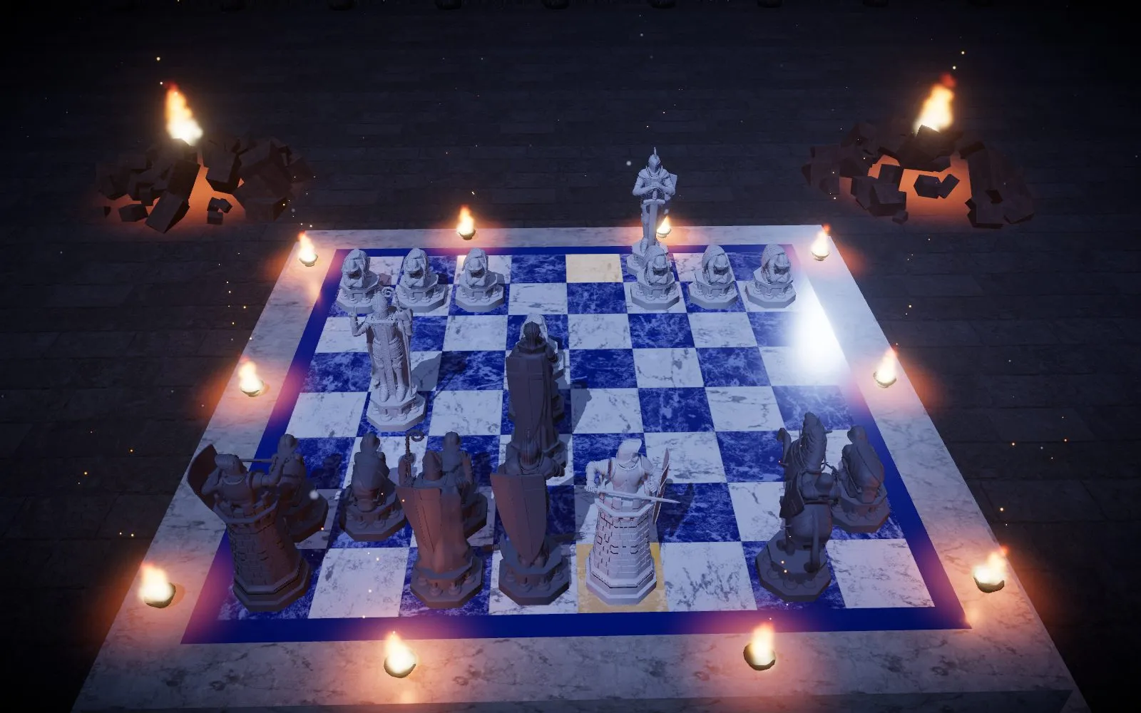 A Wizard Chess game in progress, with the last move highlighted on the board